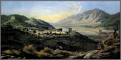 blick vom bergisel, oelgemaelde um 1850, aus michael forcher, bergisel